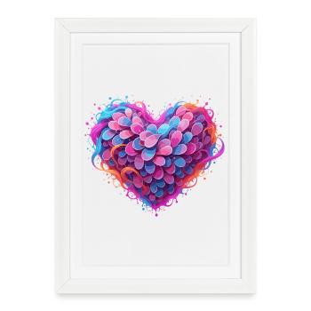 Plumes Cœur de Couleur Couleurs Néon - Affiche encadrée (27 × 37 cm) - blanc - Devant