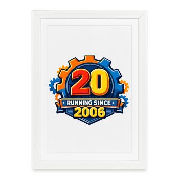 20 years of running since 2006 Gear - Framed poster (27 × 37 cm) - white - Front