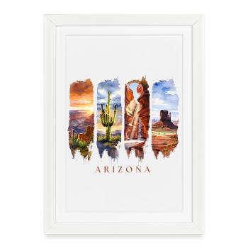 Voyage de vacances en Arizona – Motif désert et canyon - Affiche encadrée (27 × 37 cm) - blanc - Devant