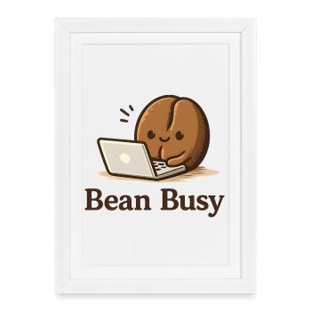 Bean Busy - Un petit grain de café mignon au Laptop Cafe - Affiche encadrée (27 × 37 cm) - blanc - Devant