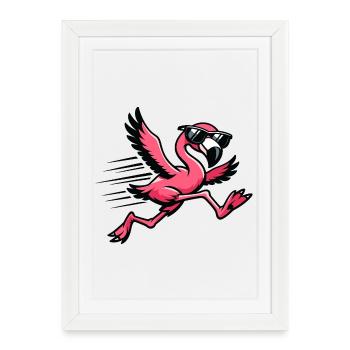 Flamingo in sprint with sunglasses - Framed poster (27 × 37 cm) - white - Front