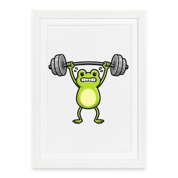 Cute frog doing fitness workout cartoon - Framed poster (27 × 37 cm) - white - Front