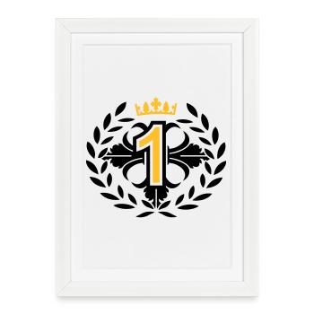 Le numéro un avec une couronne de laurier et la - Affiche encadrée (27 × 37 cm) - blanc - Devant
