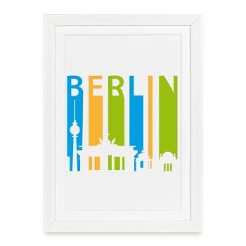 Berlin Schiftzug avec silhouette - Affiche encadrée (27 × 37 cm) - blanc - Devant