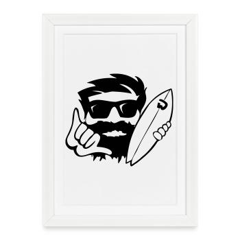 Design de chemise surfeuse cool en noir et blanc - Affiche encadrée (27 × 37 cm) - blanc - Devant