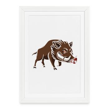 Angry Wild Boar Cartoon Print - Framed poster (27 × 37 cm) - white - Front