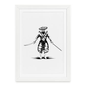 Combattant samouraï Guerrier symbole Art Art Combat - Affiche encadrée (27 × 37 cm) - blanc - Devant