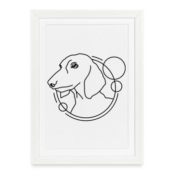 Teckel en forme géométrique - Design d’art au trait - Affiche encadrée (27 × 37 cm) - blanc - Devant
