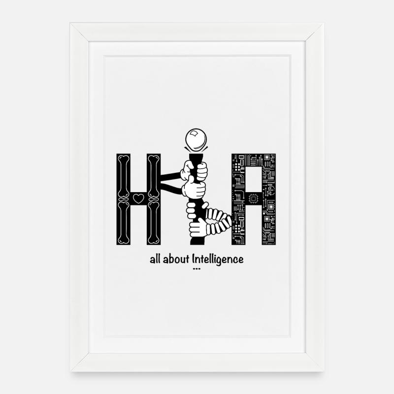 Human vs Artificial Intelligence KI - Gerahmtes Poster (27 × 37 cm) - Weiß