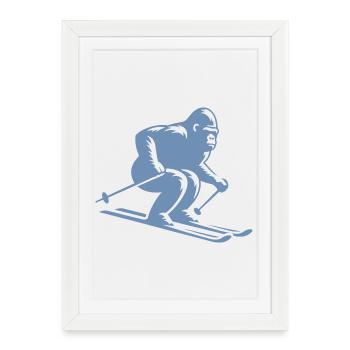 Singe Gorille Chimpanzé Ski Silhouette Design - Affiche encadrée (27 × 37 cm) - blanc - Devant