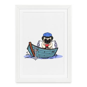 Maritime Dog Boat Captain Sailor Ahoy - Framed poster (27 × 37 cm) - white - Front