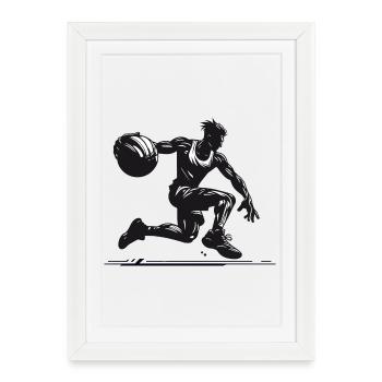 Des basketteurs en pleine action pour les fans de basket - Affiche encadrée (27 × 37 cm) - blanc - Devant