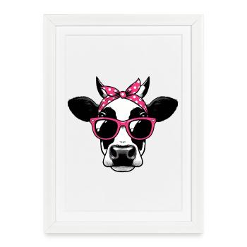 Cow with Sunglasses - Framed poster (27 × 37 cm) - white - Front