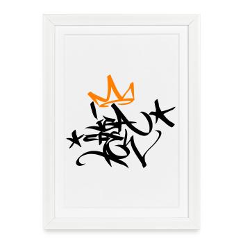 Graffiti Tag Enterrement de vie de garçon Crew King 02 2C - Affiche encadrée (27 × 37 cm) - blanc - Devant