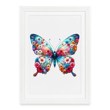 Butterfly decorated with flowers - Framed poster (27 × 37 cm) - white - Front
