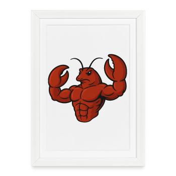 crabe homard fitness entraînement dessin animé biceps forts - Affiche encadrée (27 × 37 cm) - blanc - Devant
