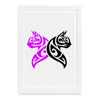 Chats Tribal Cat Design - Affiche encadrée (27 × 37 cm) - blanc - Devant