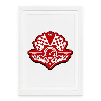 Drapeau de course, compteur de vitesse d'échappement - Affiche encadrée (27 × 37 cm) - blanc - Devant