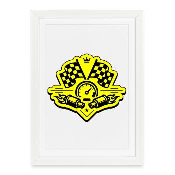 Drapeau de course, compteur de vitesse d'échappement - Affiche encadrée (27 × 37 cm) - blanc - Devant