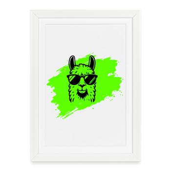 Llama or alpaca with sunglasses in neon style - Framed poster (27 × 37 cm) - white - Front