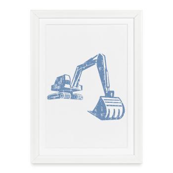 Silhouette d'excavatrice Travailleur de la construction Conception grunge - Affiche encadrée (27 × 37 cm) - blanc - Devant