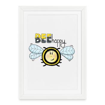 Bee Happy fröhliche Biene - Affiche encadrée (27 × 37 cm) - blanc - Devant