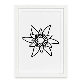 Fleur d’Edelweiss – Cœur des Alpes Motif Bavière - Affiche encadrée (27 × 37 cm) - blanc - Devant