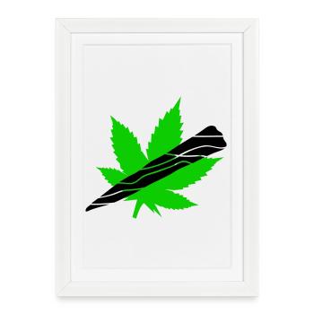 Néon Feuille De Cannabis Graphique - Affiche encadrée (27 × 37 cm) - blanc - Devant