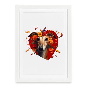 Galgo Mi Amor - Heart Flowers Galgo Portrait - Framed poster (27 × 37 cm) - white - Front