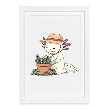 Jardinier Axolotl - Affiche encadrée (27 × 37 cm) - blanc - Devant