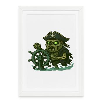 Zombie Pirate Steering Haunted Ghost Wheel - Framed poster (27 × 37 cm) - white - Front