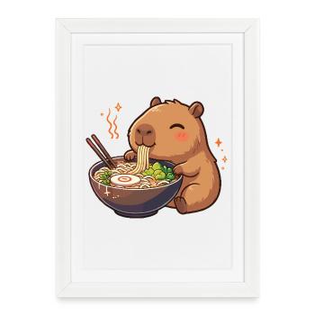 Capybara avec nouilles, ramen kawaii capybara - Affiche encadrée (27 × 37 cm) - blanc - Devant