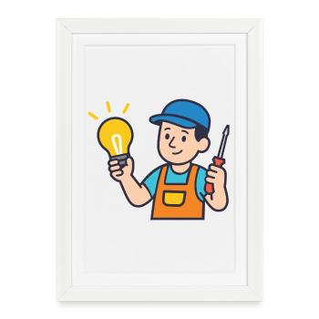 Artisan avec ampoule et tournevis - Affiche encadrée (27 × 37 cm) - blanc - Devant