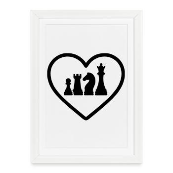 Pions d’échecs cœur - Affiche encadrée (27 × 37 cm) - blanc - Devant