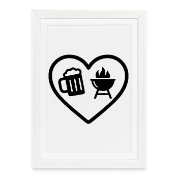 Barbecue à la bière de cœur - Affiche encadrée (27 × 37 cm) - blanc - Devant