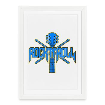 Rock & Roll Guitar Emblem - Framed poster (27 × 37 cm) - white - Front