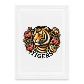 Tatouage vintage Floral Tiger Crest 1987 - Affiche encadrée (27 × 37 cm) - blanc - Devant