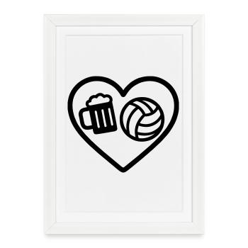 Bière de volley-ball au cœur - Affiche encadrée (27 × 37 cm) - blanc - Devant