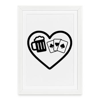 Jeux de cartes Heart Beer Humour - Affiche encadrée (27 × 37 cm) - blanc - Devant