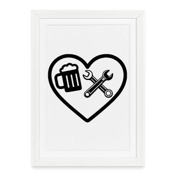 Heart Beer Mechaniker Autohumor - Gerahmtes Poster (27 × 37 cm) - Weiß - Vorne