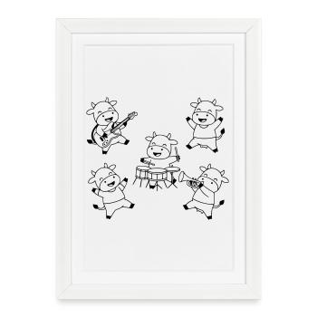 Comique de fête musicale du groupe de vaches mignonnes - Affiche encadrée (27 × 37 cm) - blanc - Devant
