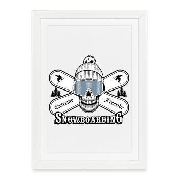 Graphique de crâne de snowboard - Affiche encadrée (27 × 37 cm) - blanc - Devant
