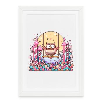 Sugar-sweet owl swing at Candyland - Framed poster (27 × 37 cm) - white - Front