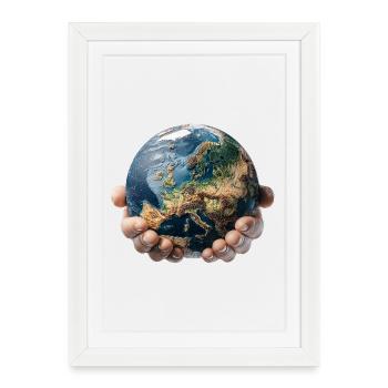 La Terre entre les mains : Responsabilité mondiale - Affiche encadrée (27 × 37 cm) - blanc - Devant