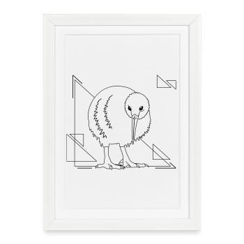 Oiseau kiwi dans un motif géométrique - Affiche encadrée (27 × 37 cm) - blanc - Devant