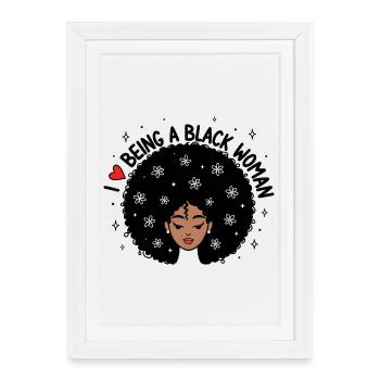 J’adore être une femme noire Afro Design - Affiche encadrée (27 × 37 cm) - blanc - Devant