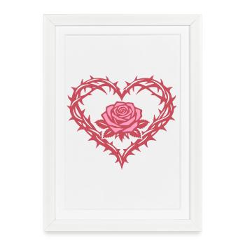 Cœur d’épines avec rose | La Saint-Valentin | Avec amour - Affiche encadrée (27 × 37 cm) - blanc - Devant