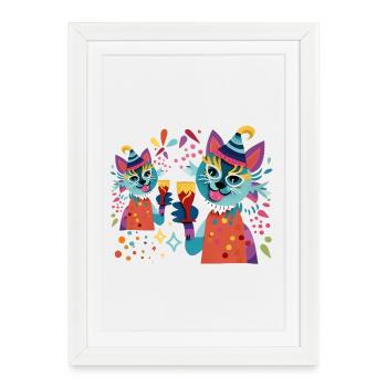 Fête câline Chats Couleurs Néon - Affiche encadrée (27 × 37 cm) - blanc - Devant