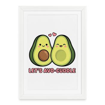 Faisons un câlin avo | Jeu de mots mignon avec un couple d’avocats - Affiche encadrée (27 × 37 cm) - blanc - Devant