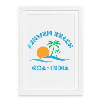 Palmier du coucher de soleil de Goa plage d’Ashwem - Affiche encadrée (27 × 37 cm) - blanc - Devant